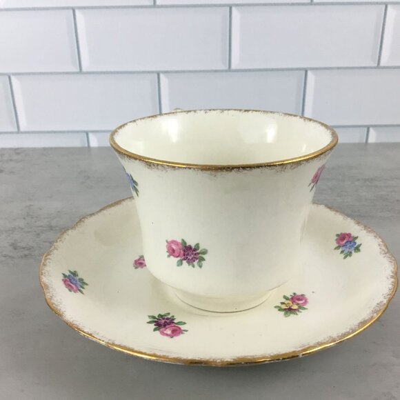 James Kent Floral Tea Cup Saucer Longton England Pink Blue Yellow Flowers - Picture 6 of 11